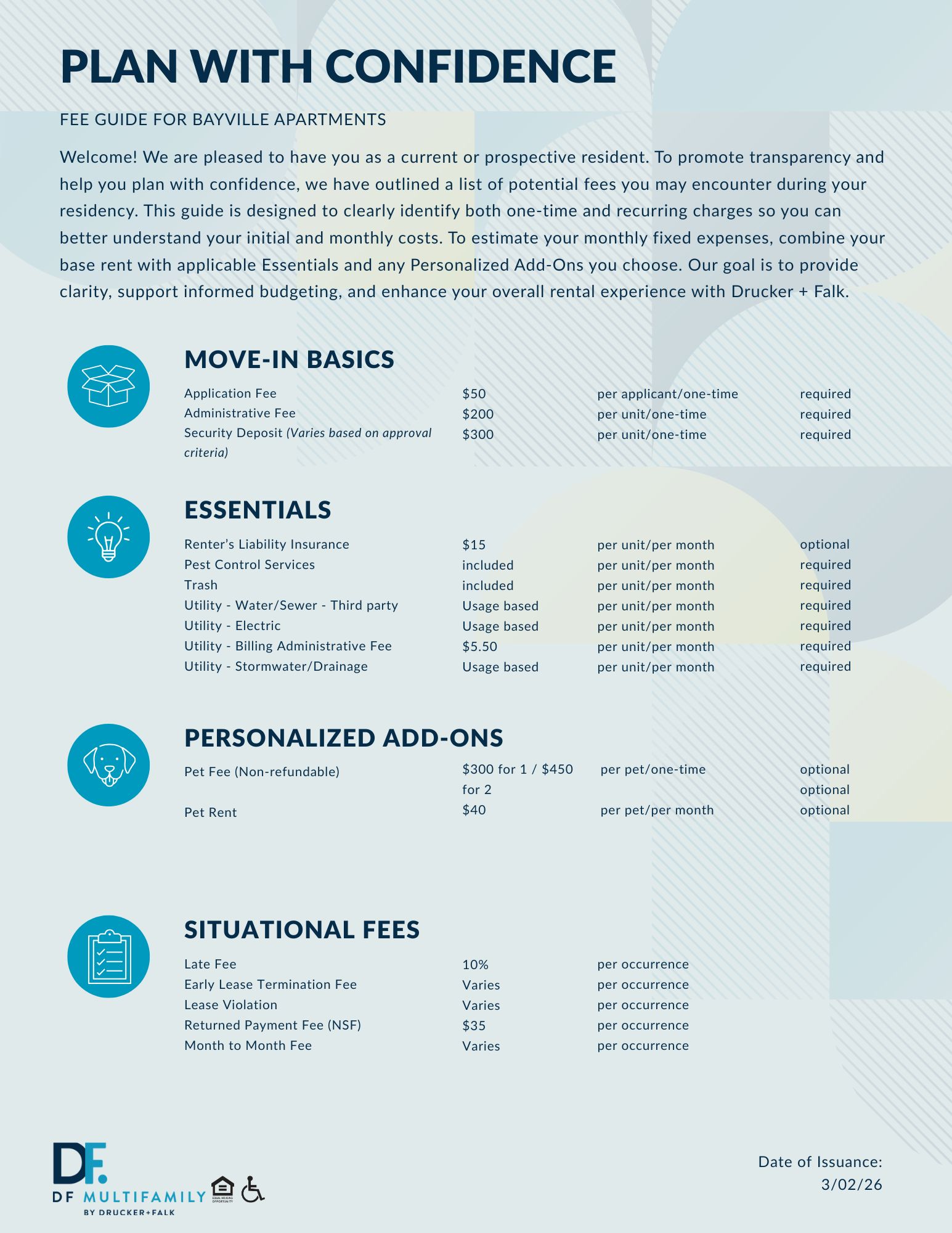 Fee Guide for Pines of York - Please call our leasing office for more details